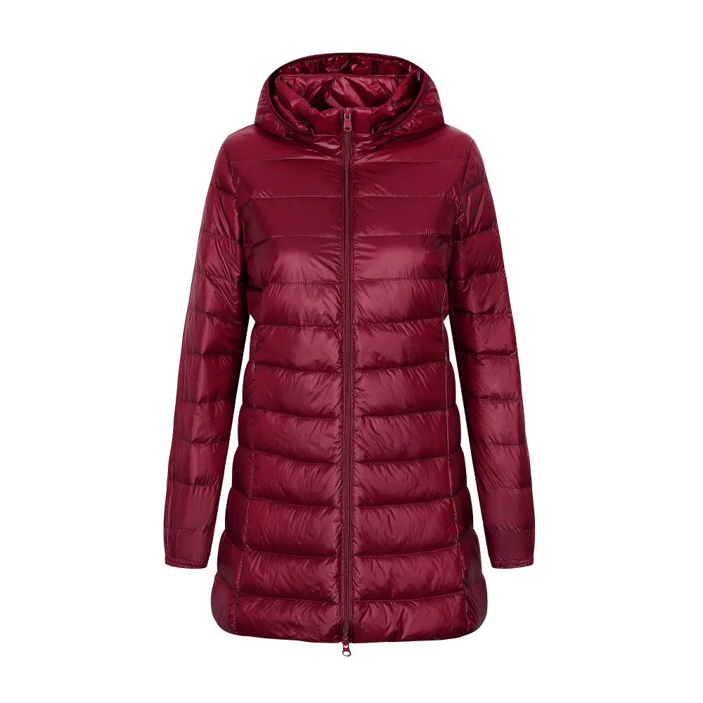 Damen Winter Daunenjacke Lang Mit Kapuze