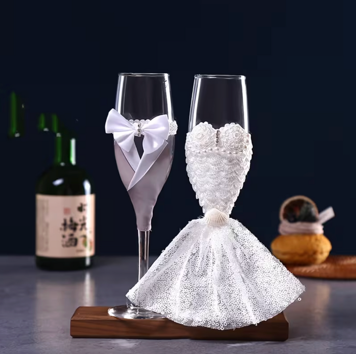 Romantisches 2er Set Sektgläser für Hochzeit und festliche Anlässe