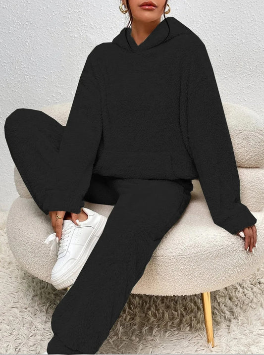 Damen Teddy Hausanzug Mit Kapuze