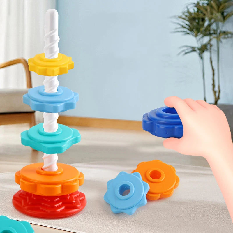Montessori Drehender Regenbogen-Turm – Kreatives Stapelspielzeug für Kinder