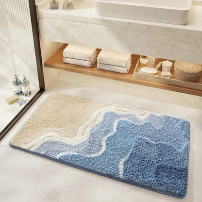 Badezimmermatte Küstenmotiv – Rutschfeste Mikrofaser Matte mit Fußabdruck-Design