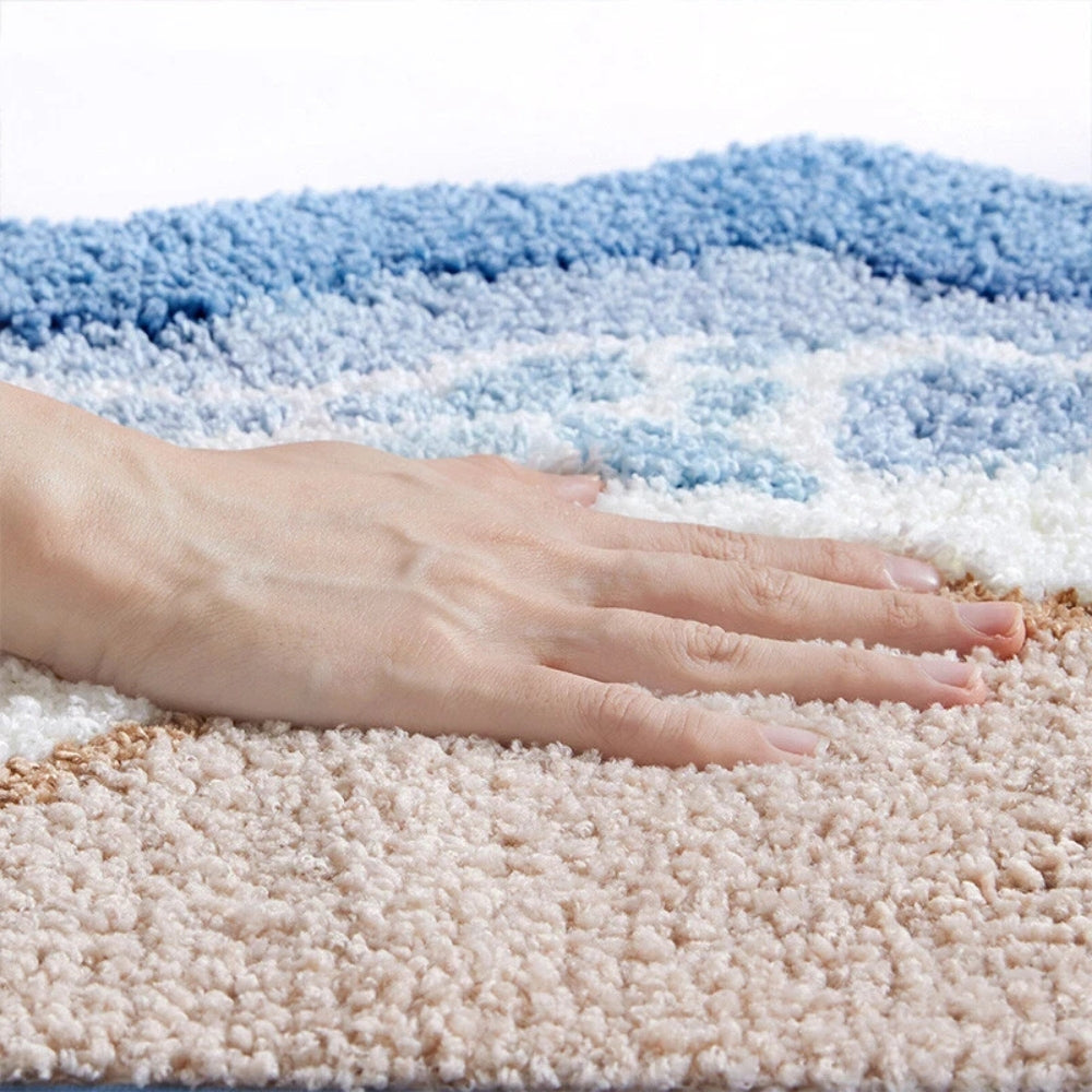 Badezimmermatte Küstenmotiv – Rutschfeste Mikrofaser Matte mit Fußabdruck-Design