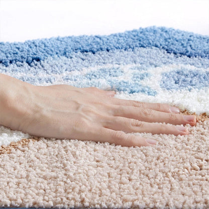 Badezimmermatte Küstenmotiv – Rutschfeste Mikrofaser Matte mit Fußabdruck-Design