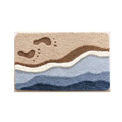 Badezimmermatte Küstenmotiv – Rutschfeste Mikrofaser Matte mit Fußabdruck-Design