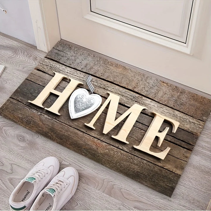 Rechteckiger Türvorleger mit HOME-Design und Herzdekor
