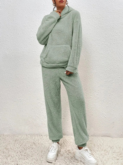 Damen Teddy Hausanzug Mit Kapuze