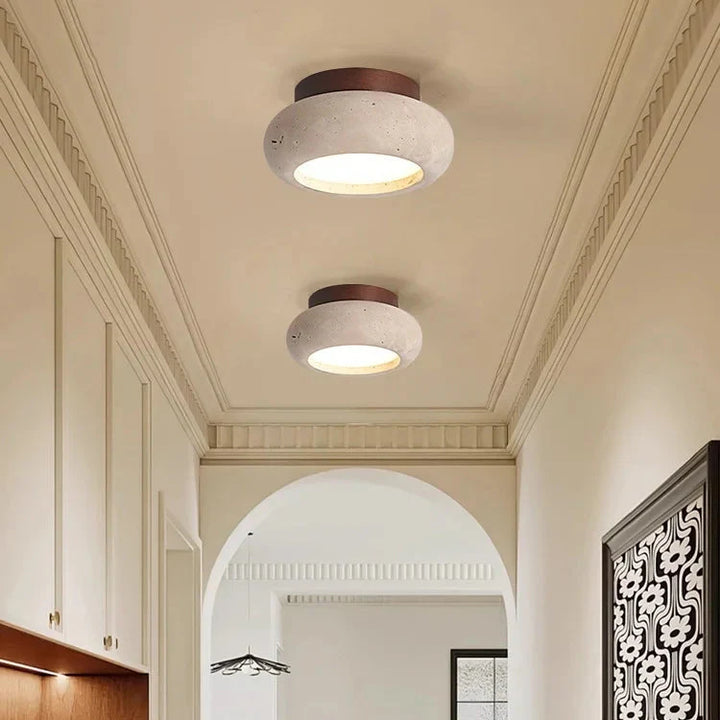 LED-Deckenleuchte aus Holz und Travertin für Flur oder Schlafzimmer