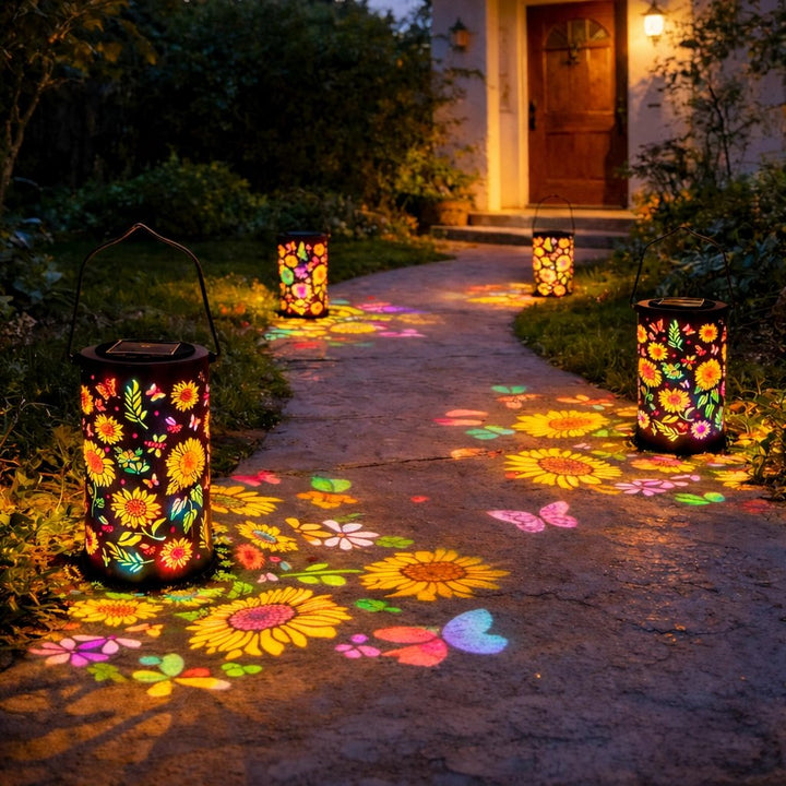 Solar Gartenlaterne Aus Metall Mit Lichtprojektion