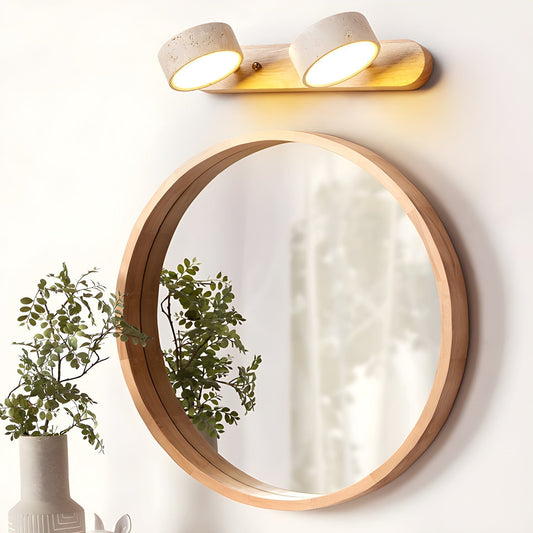 Moderne Wandlampe mit Travertin und Holz im minimalistischen Duo-Design