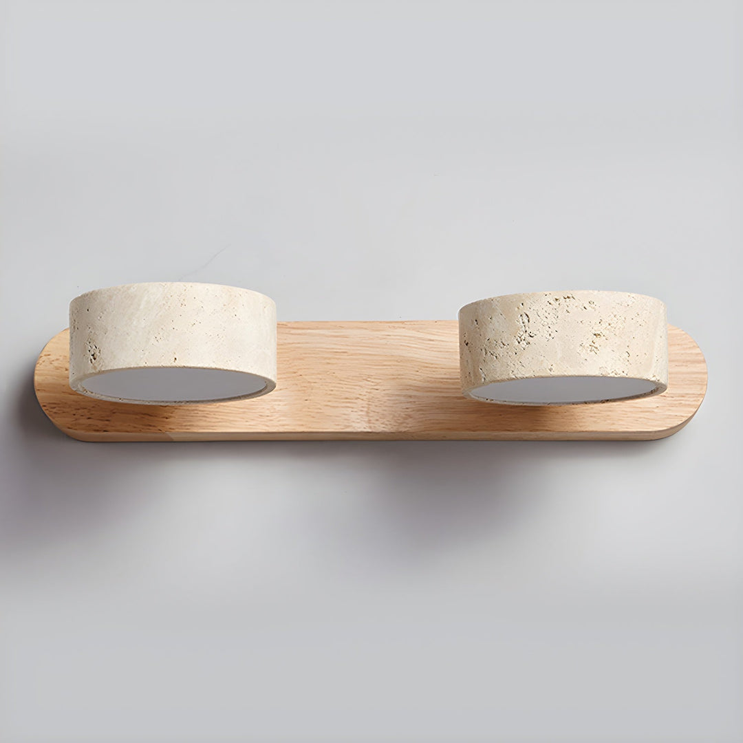 Moderne Wandlampe mit Travertin und Holz im Duo-Design