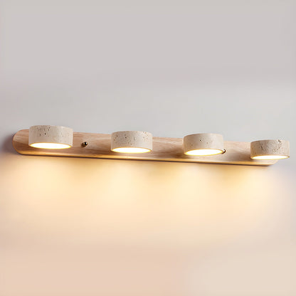 Moderne Wandlampe mit Travertin und Holz im minimalistischen Duo-Design
