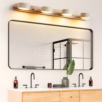 Moderne Wandlampe mit Travertin und Holz im minimalistischen Duo-Design