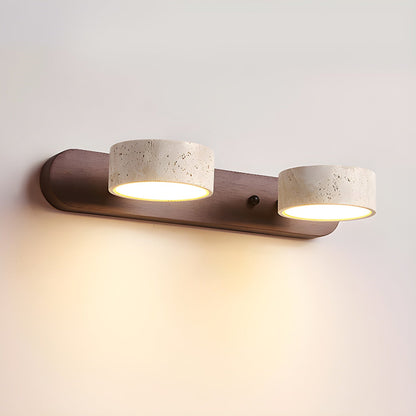 Moderne Wandlampe mit Travertin und Holz im minimalistischen Duo-Design
