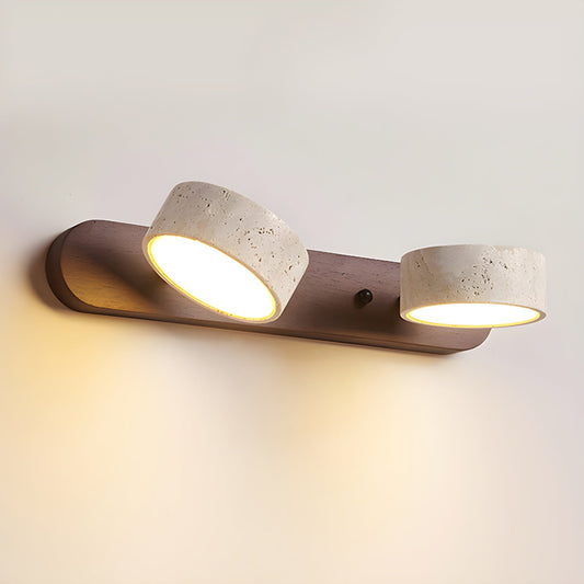 Moderne Wandlampe mit Travertin und Holz im Duo-Design
