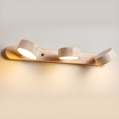 Moderne Wandlampe mit Travertin und Holz im Duo-Design