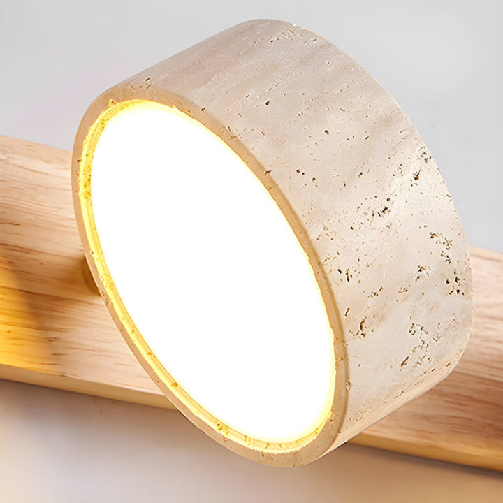 Moderne Wandlampe mit Travertin und Holz im Duo-Design