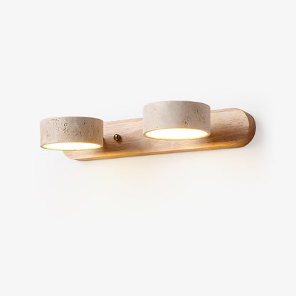 Moderne Wandlampe mit Travertin und Holz im Duo-Design