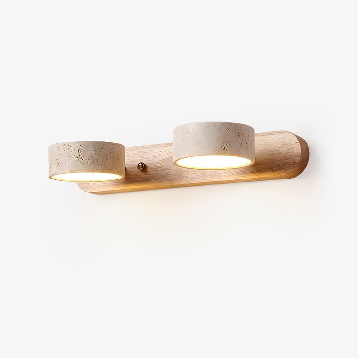 Moderne Wandlampe mit Travertin und Holz im Duo-Design