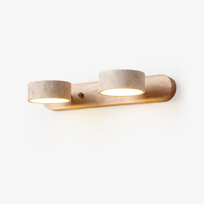 Moderne Wandlampe mit Travertin und Holz im minimalistischen Duo-Design
