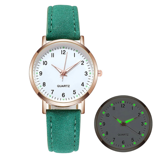 Im Dunkeln leuchtende Luxusuhr für Frauen mit Wildlederarmband