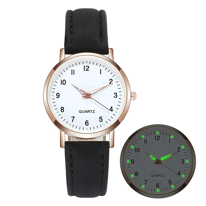 Im Dunkeln leuchtende Luxusuhr für Frauen mit Wildlederarmband