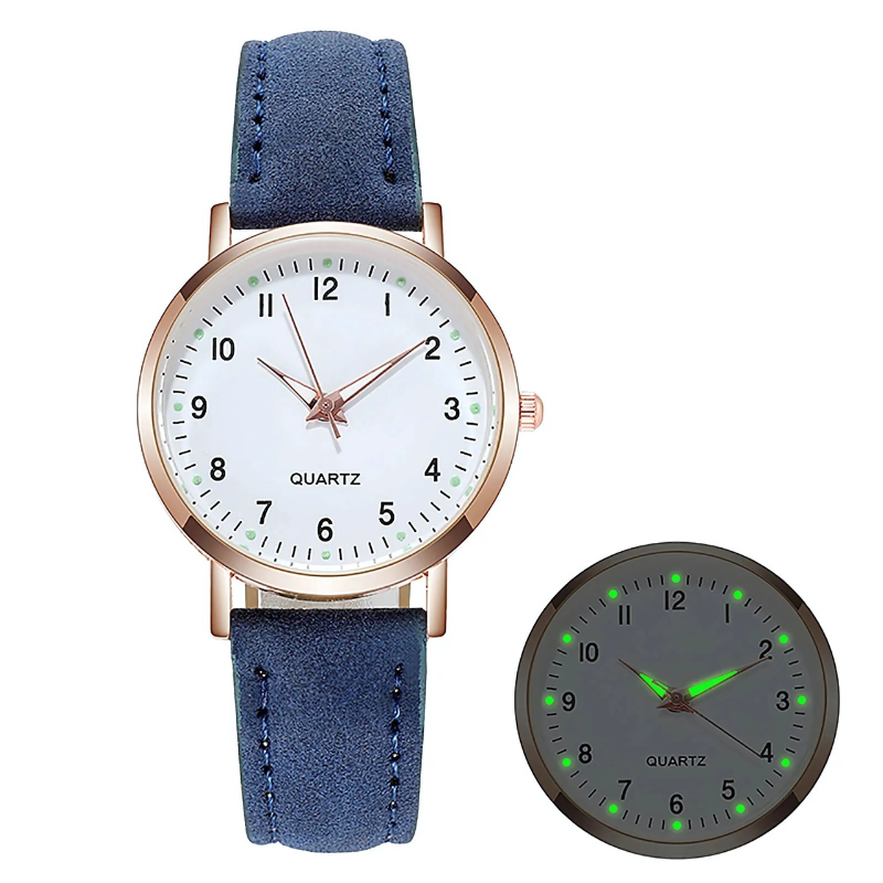 Im Dunkeln leuchtende Luxusuhr für Frauen mit Wildlederarmband