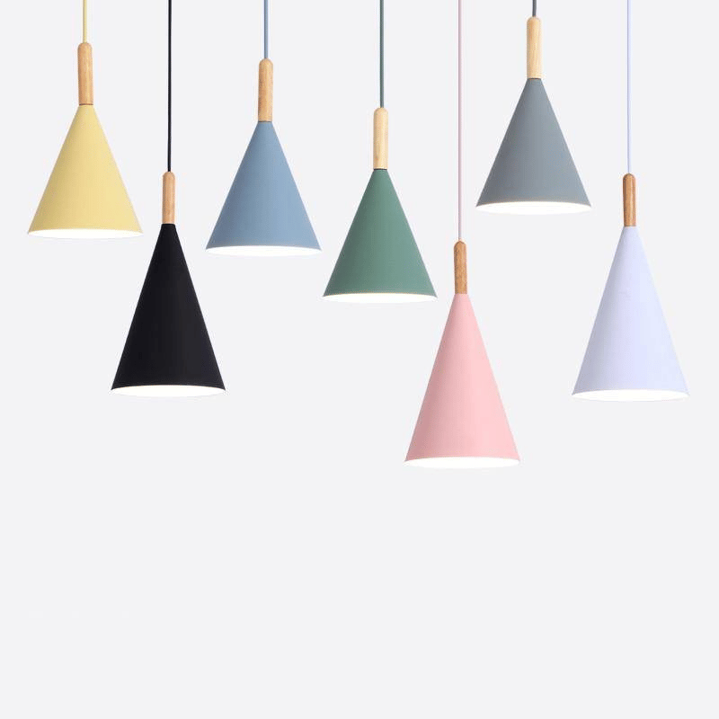 Bar LED-Hängeleuchte – Konische Metall-Pendelleuchte mit Holzstange