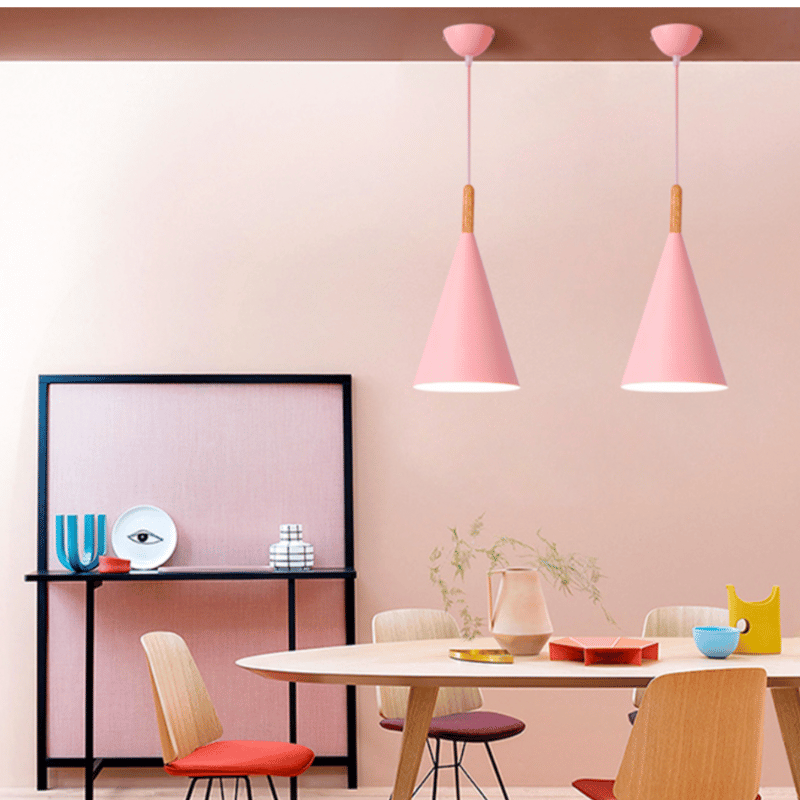 Bar LED-Hängeleuchte – Konische Metall-Pendelleuchte mit Holzstange