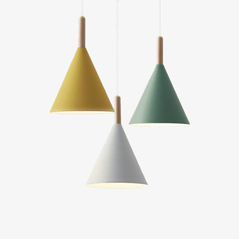Bar LED-Hängeleuchte – Konische Metall-Pendelleuchte mit Holzstange