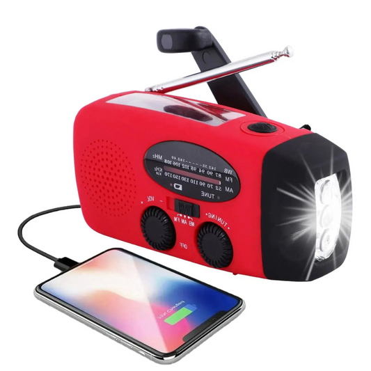 Multifunktionale Notfallradio mit Powerbank – Solar, USB, Handkurbel und LED-Taschenlampe für Notfälle