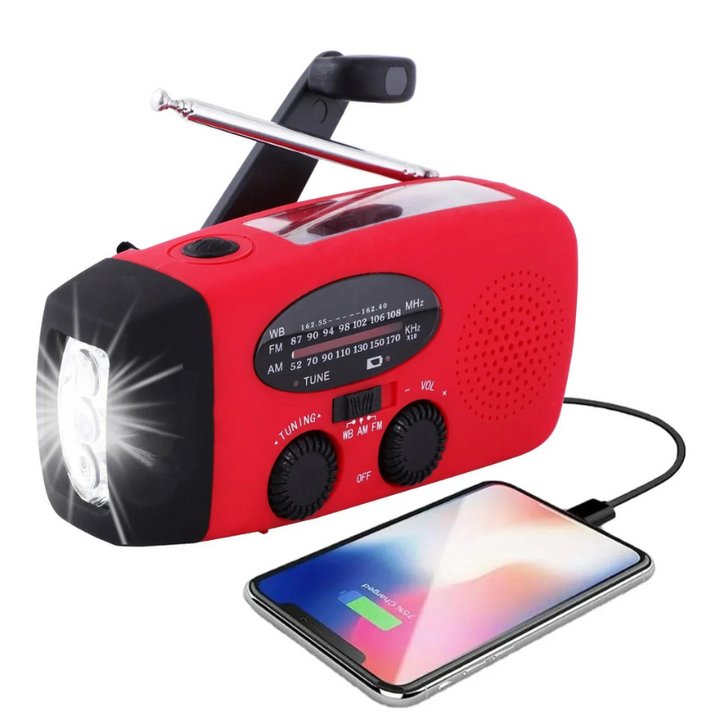 Multifunktionale Notfallradio mit Powerbank – Solar, USB, Handkurbel und LED-Taschenlampe für Notfälle