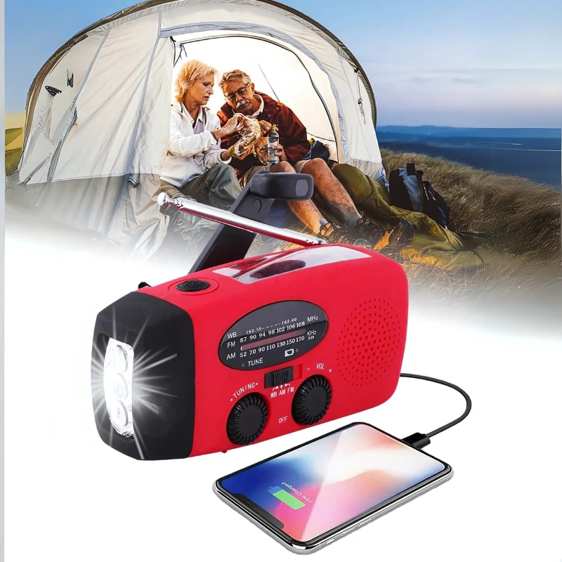 Multifunktionale Notfallradio mit Powerbank – Solar, USB, Handkurbel und LED-Taschenlampe für Notfälle