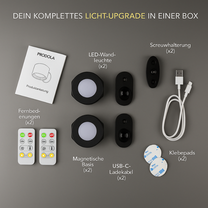 Kabellose LED-Wandleuchten im 2er-Set für Schlafzimmer und Wohnzimmer