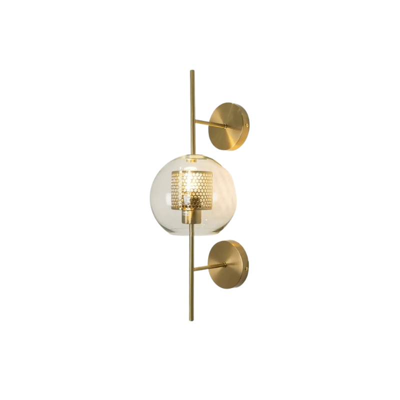 Wandlampe mit Waben-Glaskugel – Modernes Design mit Messingrahmen
