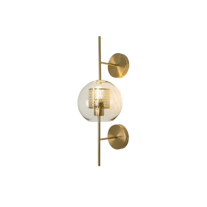 Wandlampe mit Waben-Glaskugel – Modernes Design mit Messingrahmen