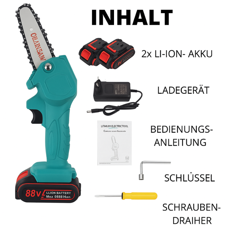 Leistungsstarke Mini-Kettensäge mit Akku für Gartenarbeiten