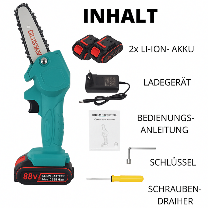Leistungsstarke Mini-Kettensäge mit Akku für Gartenarbeiten