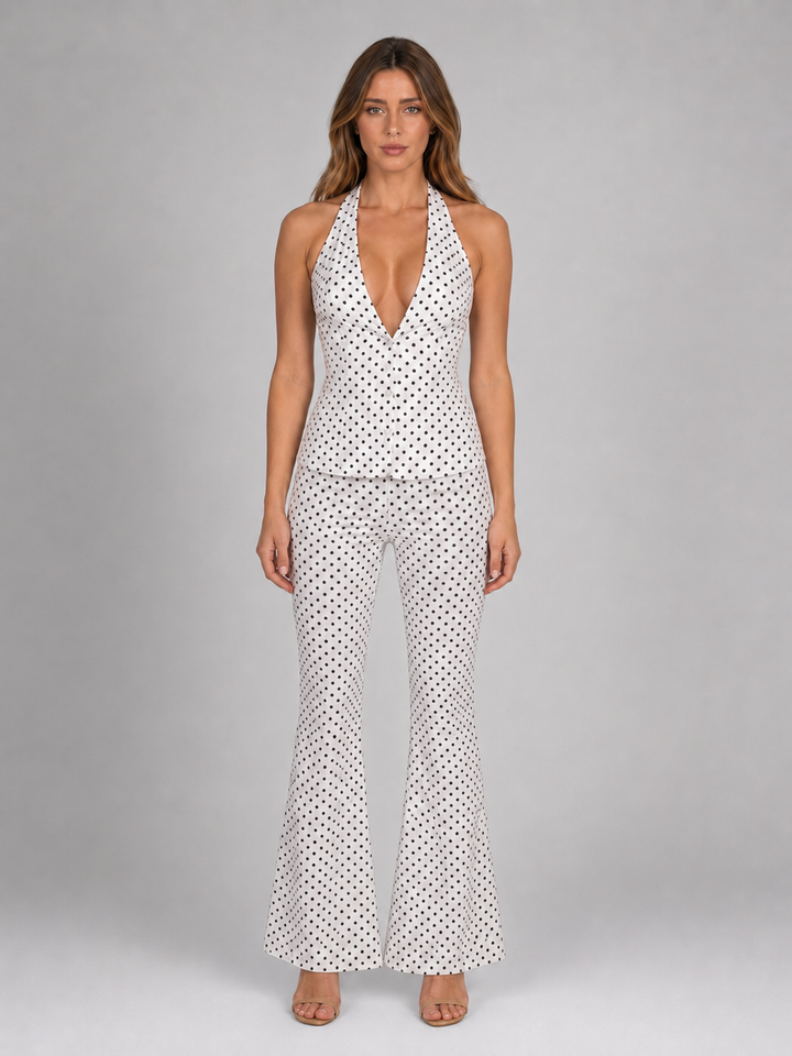 Damen Zweiteiler mit Punkten aus Haltertop und weiter Hose in sommerlichem Look