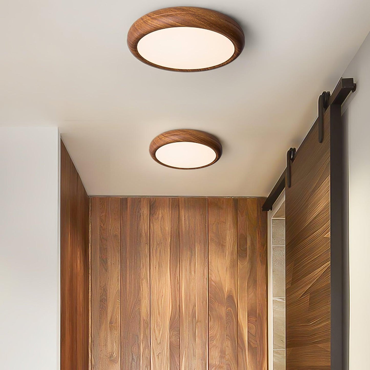 Runde Deckenleuchte mit Holzoptik und Acryl