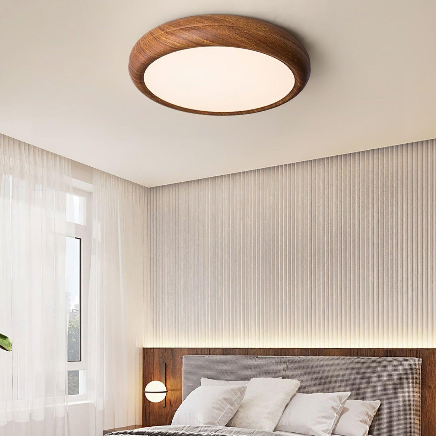 Runde Deckenleuchte mit Holzoptik und Acryl