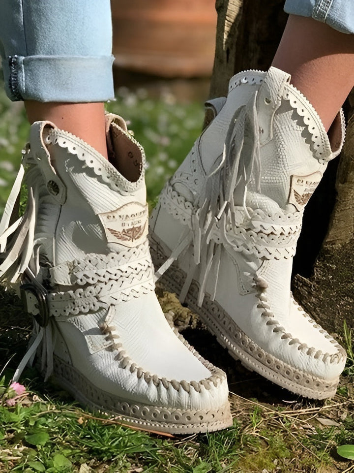Damen Boho Stiefeletten Mit Fransen