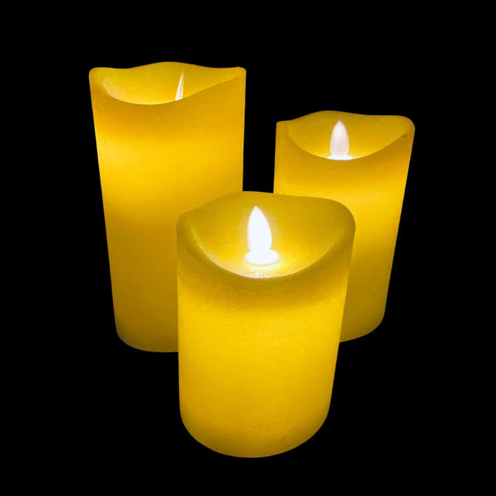 LED-Säulenkerzen Rustikal Set 3 mit 3D-Flamme