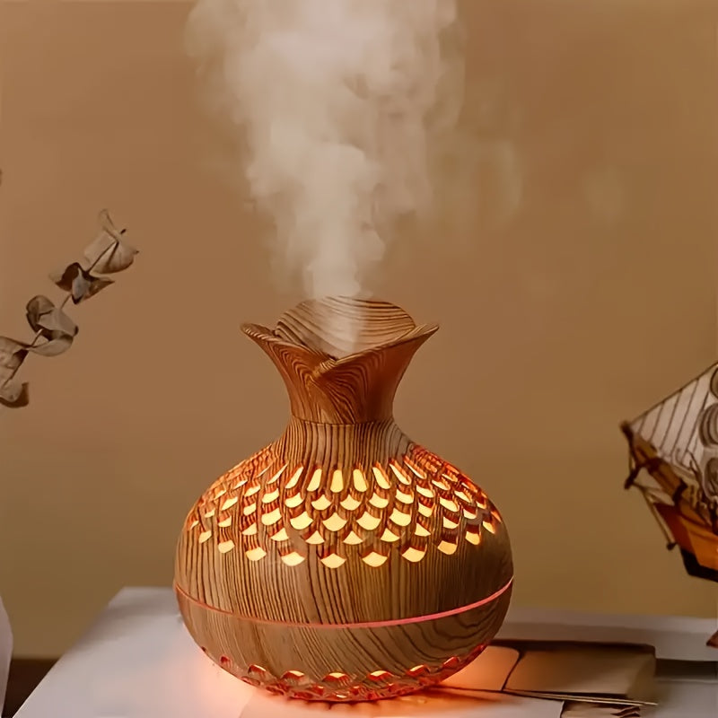 USB Luftbefeuchter mit Lampe – Holzoptik Blütendesign für Zuhause & Büro