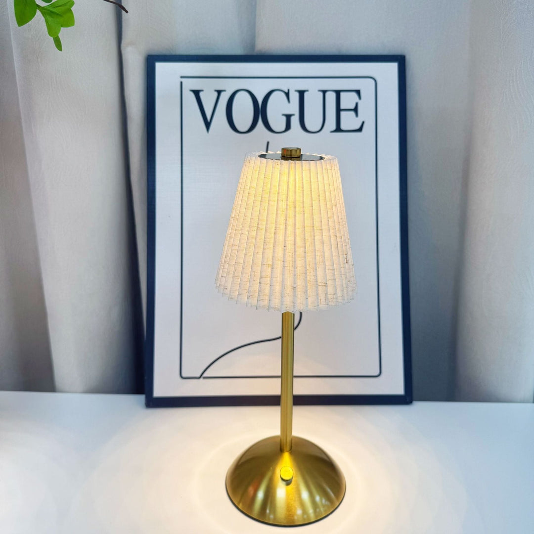 Table Lamp Pleated Fabric Bedside Lamp with Warm Light