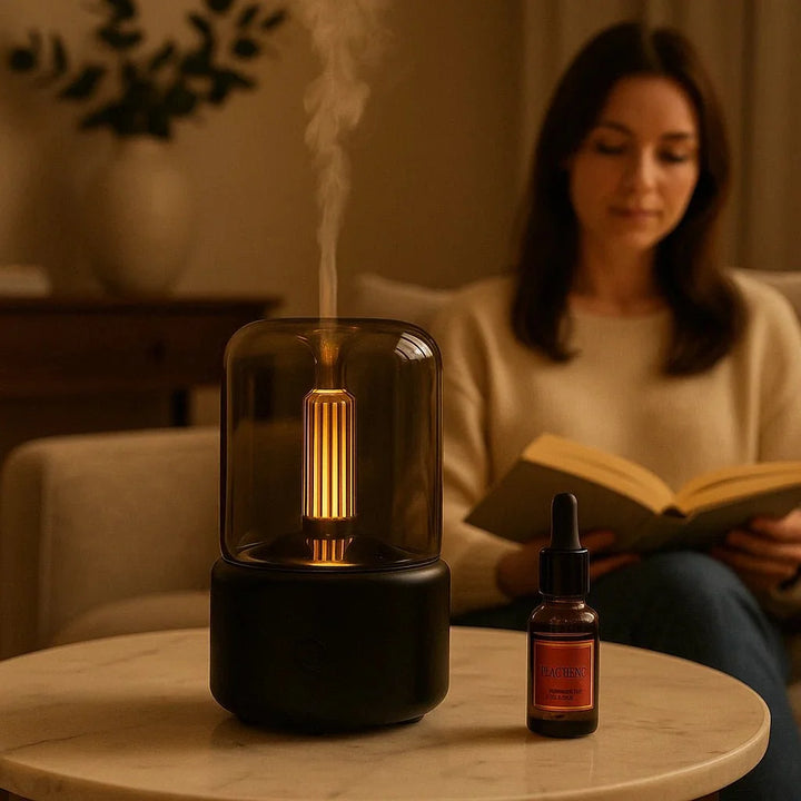 Ultraschall-Diffusor zur Vernebelung ätherischer Öle mit Flammenlicht