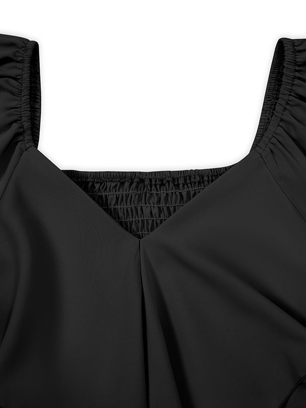 Flared Sleeve V-Neck Ruffled Mini Dress with Tied Waist