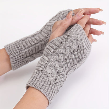 Monochrome gestrickte Halbfingerhandschuhe aus Acryl mit Touchscreen-Funktion