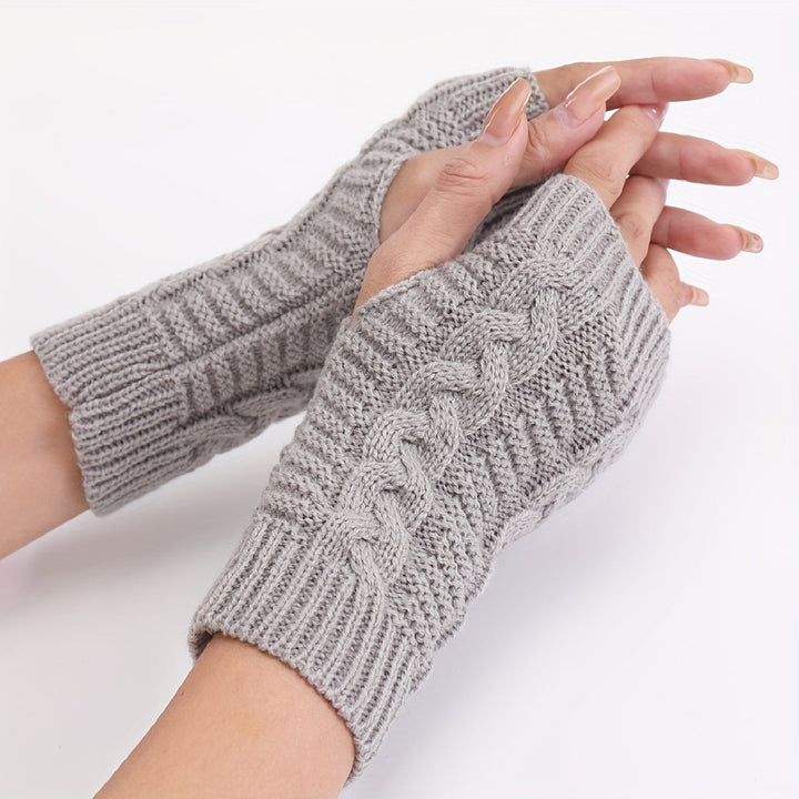 Monochrome gestrickte Halbfingerhandschuhe aus Acryl mit Touchscreen-Funktion
