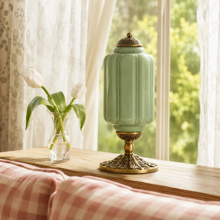 Table Lamp Glass Textured Cream Retro Design