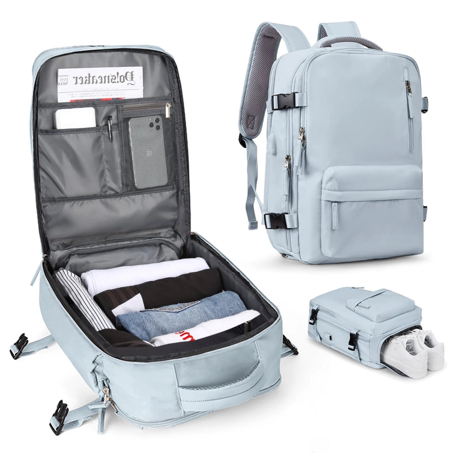 Wasserfester Damen Reiserucksack mit USB-Anschluss & Anti-Diebstahl-Fach